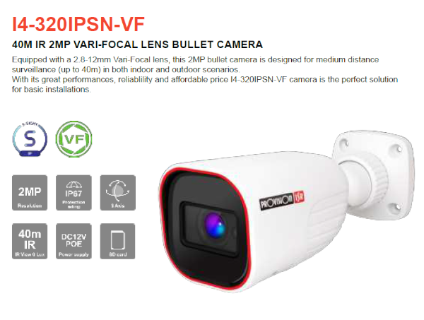 מצלמת צינור Provision I4-320IPSN-VF IP POE Vary-Focal 2MP